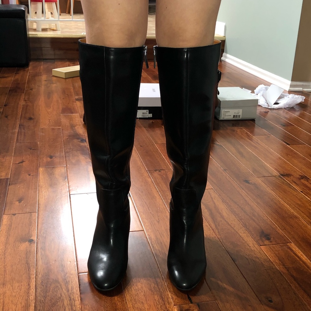 Franco Sarto black leather knee high boots